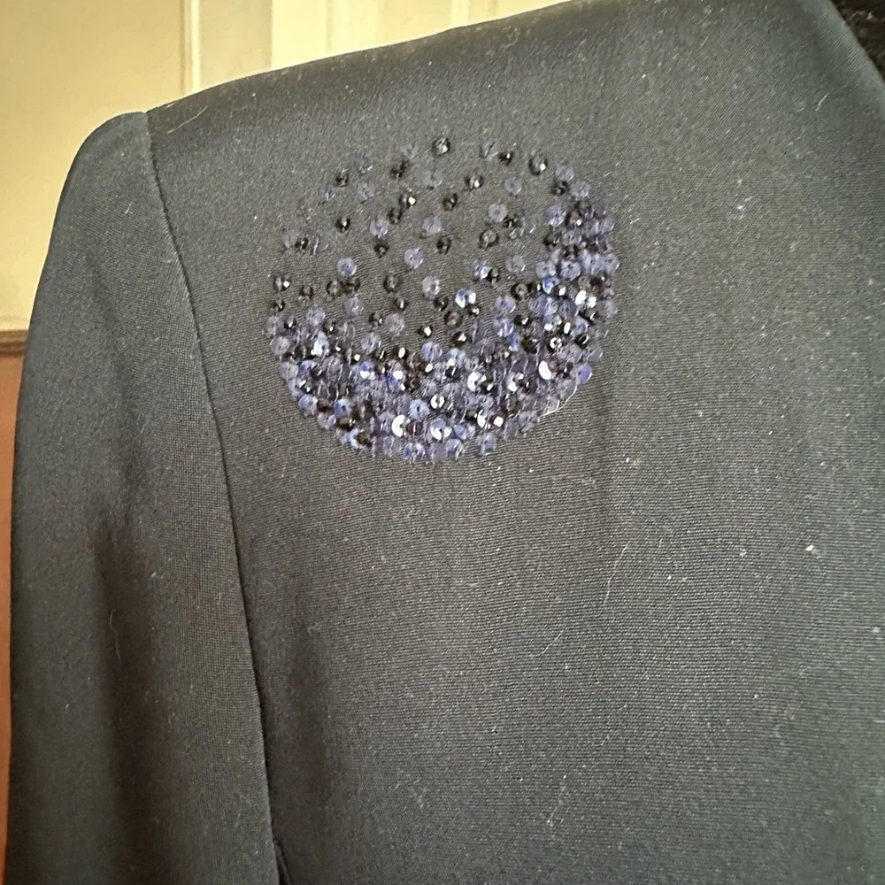 Akris Navy Silk Jacket with Hand Beaded Crystals Size 10 - Picture 7 of 16
